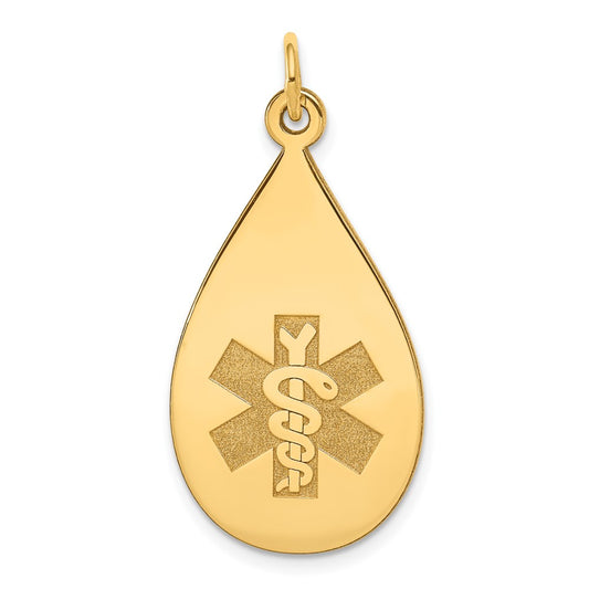 14k Yellow Gold Medical Jewelry UnenameledEngravable Charm Pendant Jewelry Gifts (Length 1.33" Width 0.63")