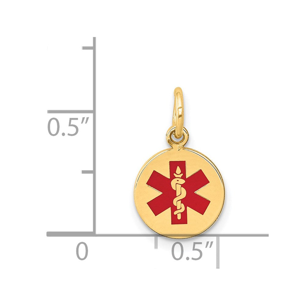 14k Yellow Gold Red Enamel Medical JewelryEngravable Charm Pendant Jewelry Gifts (Length 0.59" Width 0.38")
