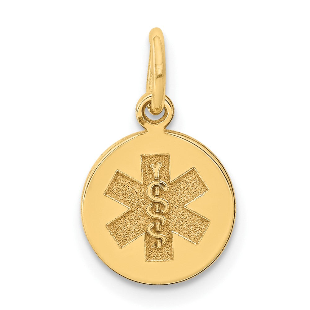 14k Yellow Gold Medical Jewelry UnenameledEngravable Charm Pendant Jewelry Gifts (Length 0.59" Width 0.38")