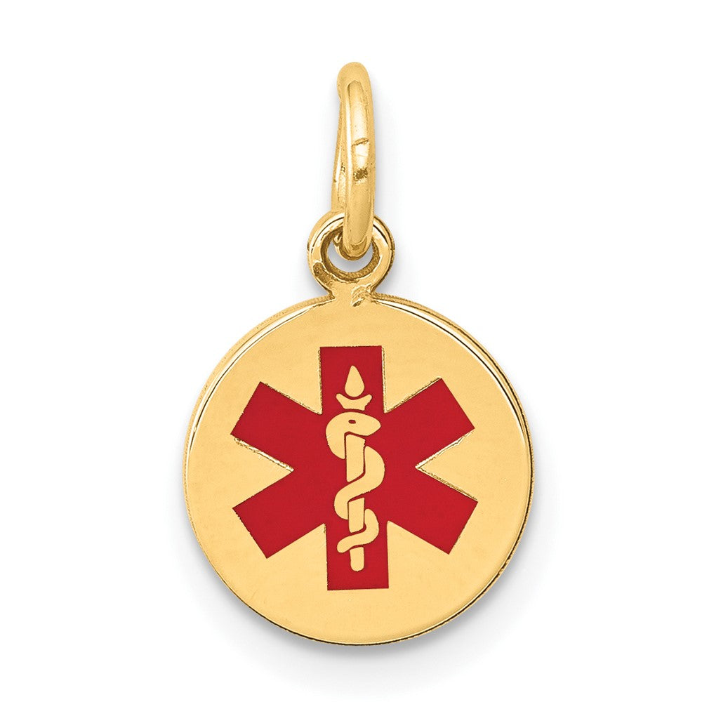 14k Yellow Gold Red Enamel Medical JewelryEngravable Charm Pendant Jewelry Gifts (Length 0.59" Width 0.38")