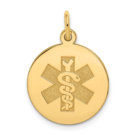 14k Yellow Gold Medical Jewelry UnenameledEngravable Charm Pendant Jewelry Gifts (Length 0.86" Width 0.62")