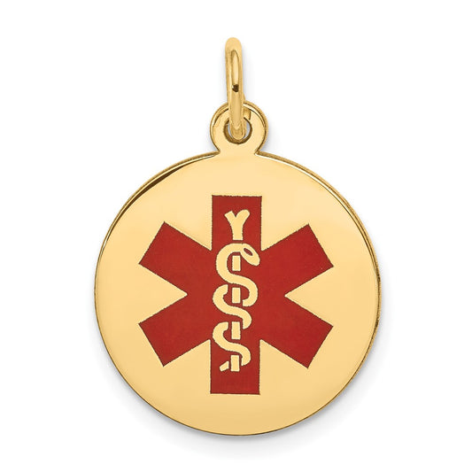 14k Yellow Gold Red Enamel Medical JewelryEngravable Charm Pendant Jewelry Gifts (Length 0.86" Width 0.62")