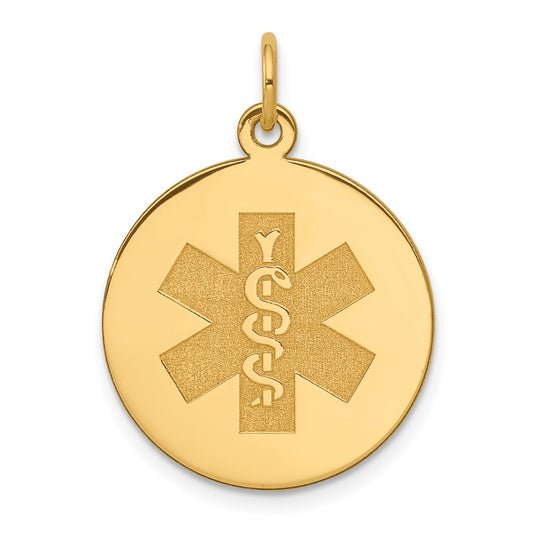 14k Yellow Gold Non enameled Medical JewelryEngravable Charm Pendant Jewelry Gifts (Length 1.01" Width 0.74")
