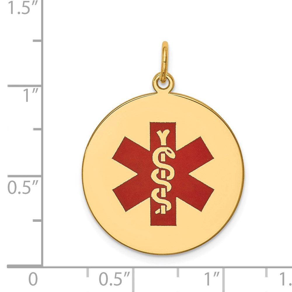 14k Yellow Gold Red Enamel Medical JewelryEngravable Charm Pendant Jewelry Gifts (Length 1.17" Width 0.86")