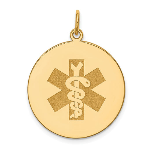 14k Yellow Gold Non enameled Medical JewelryEngravable Charm Pendant Jewelry Gifts (Length 1.17" Width 0.86")