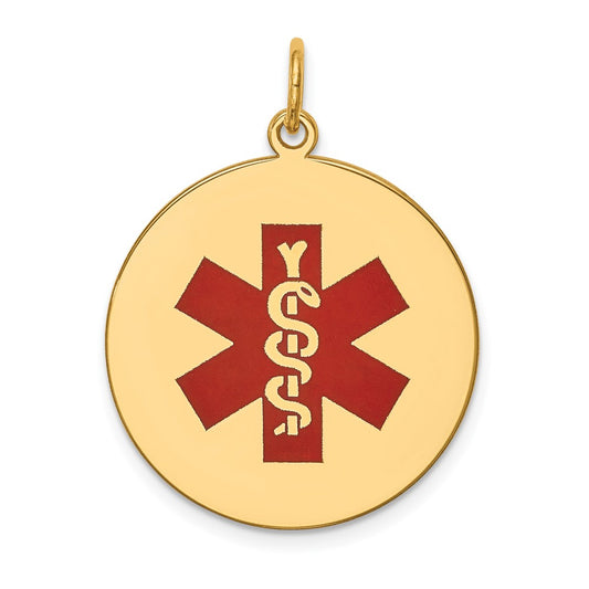 14k Yellow Gold Red Enamel Medical JewelryEngravable Charm Pendant Jewelry Gifts (Length 1.17" Width 0.86")