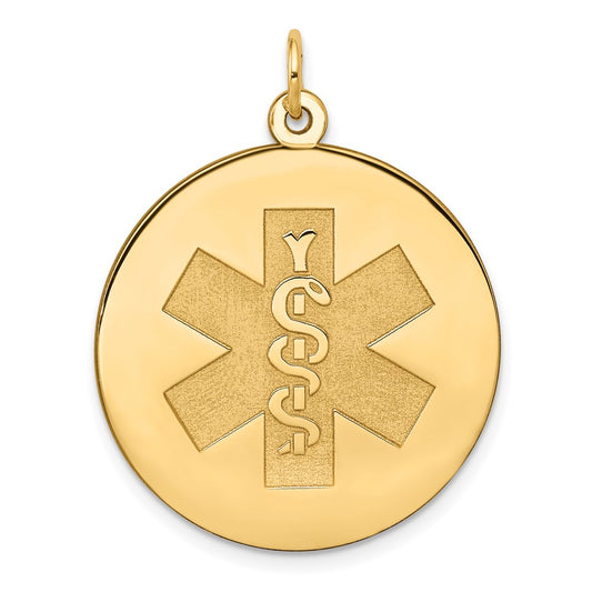 14k Yellow Gold Medical Jewelry UnenameledEngravable Charm Pendant Jewelry Gifts (Length 1.29" Width 0.99")