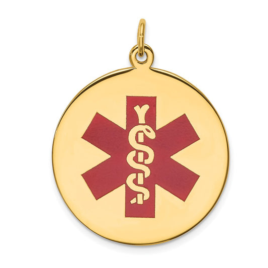 14k Yellow Gold Red Enamel Medical JewelryEngravable Charm Pendant Jewelry Gifts (Length 1.29" Width 0.99")