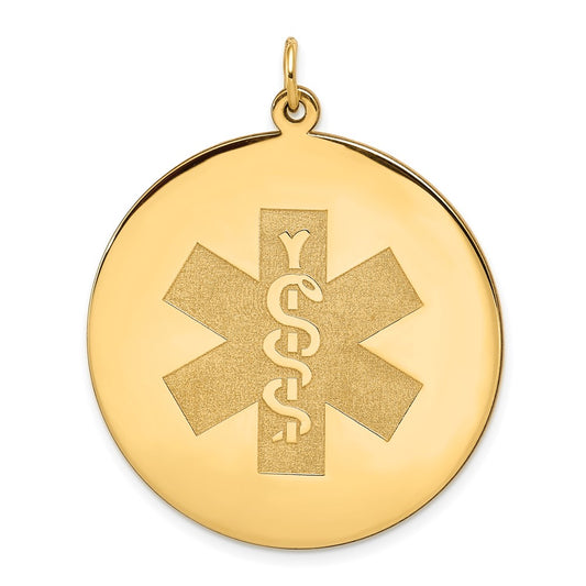 14k Yellow Gold Medical Jewelry UnenameledEngravable Charm Pendant Jewelry Gifts (Length 1.56" Width 1.24")