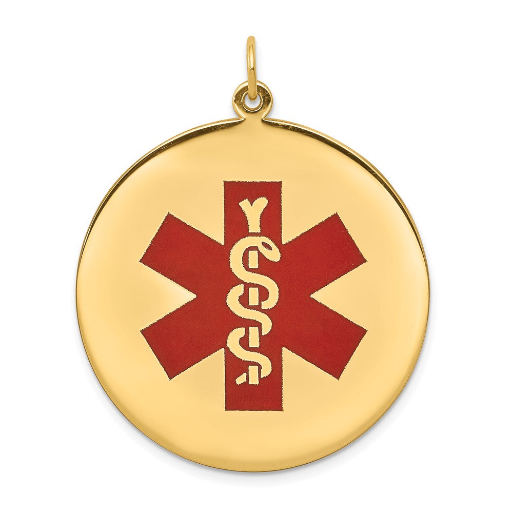 14k Yellow Gold Red Enamel Medical JewelryEngravable Charm Pendant Jewelry Gifts (Length 1.56" Width 1.24")