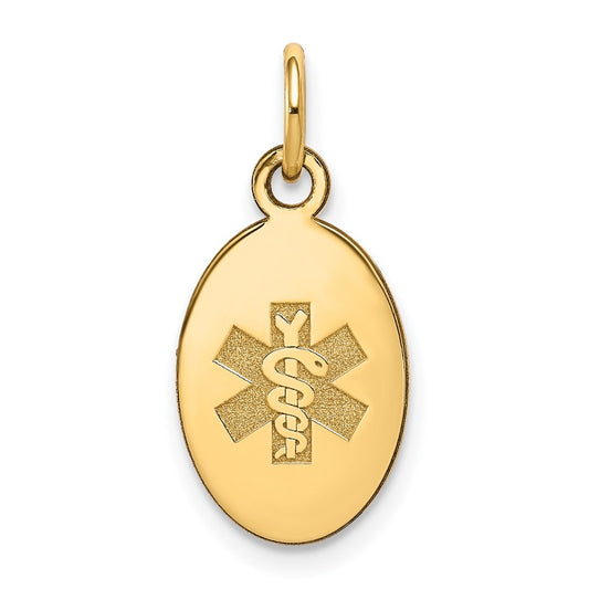 14k Yellow Gold Non enameled Medical JewelryEngravable Charm Pendant Jewelry Gifts (Length 0.82" Width 0.37")