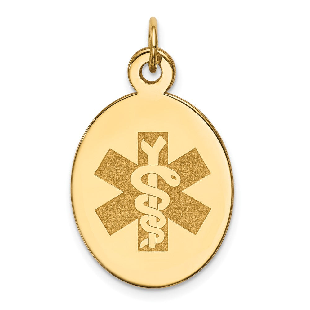 14k Yellow Gold Non enameled Medical JewelryEngravable Charm Pendant Jewelry Gifts (Length 1.01" Width 0.64")