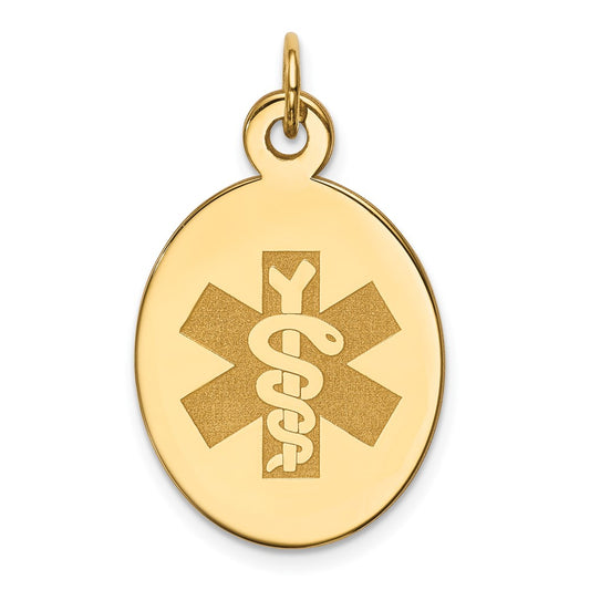 14k Yellow Gold Non enameled Medical JewelryEngravable Charm Pendant Jewelry Gifts (Length 1.01" Width 0.64")