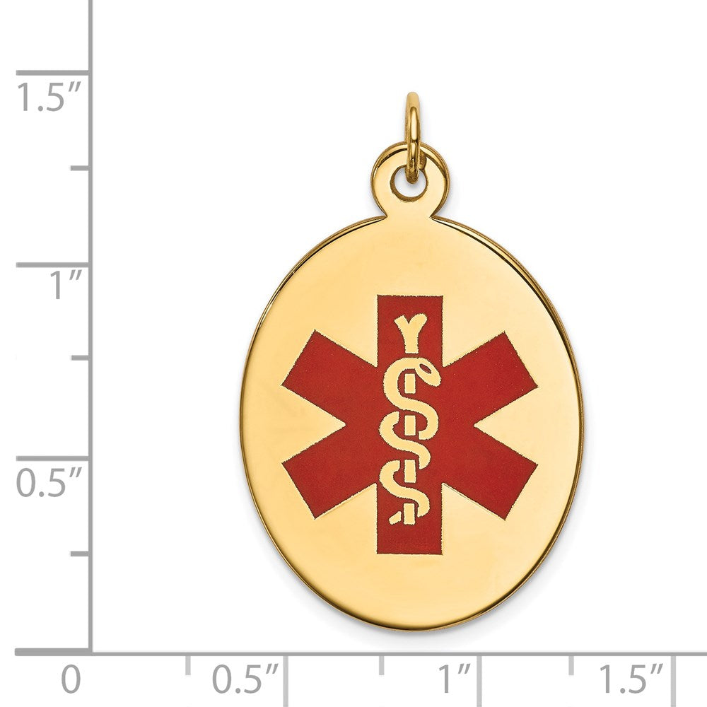 14k Yellow Gold Red Enamel Medical JewelryEngravable Charm Pendant Jewelry Gifts (Length 1.37" Width 0.86")