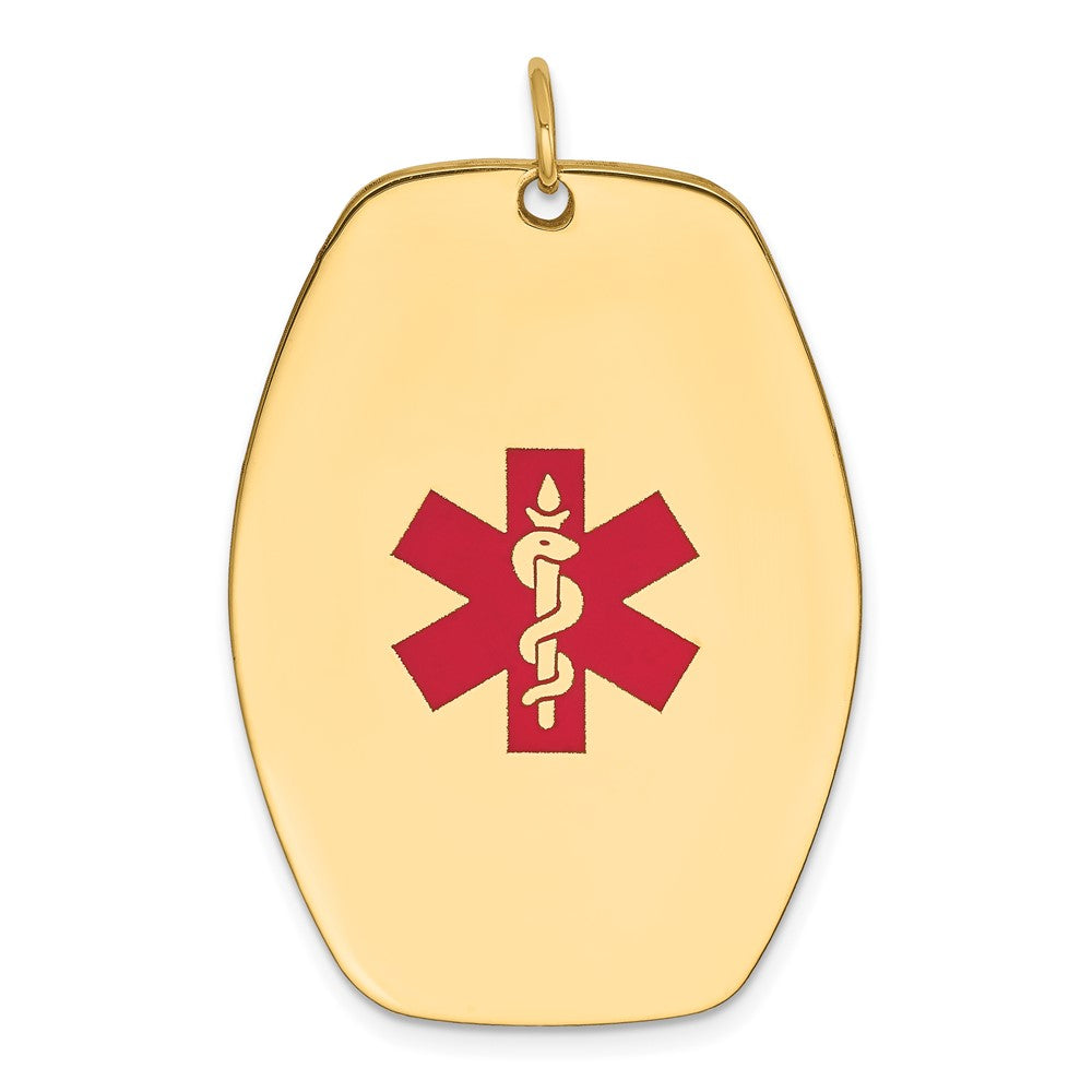 14k Yellow Gold Red Enamel Medical JewelryEngravable Charm Pendant Jewelry Gifts (Length 1.52" Width 1.05")