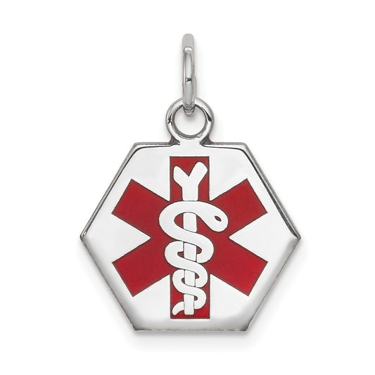 14k White Gold Red Enamel Medical JewelryEngravable Charm Pendant Jewelry Gifts (Length 0.78" Width 0.59")