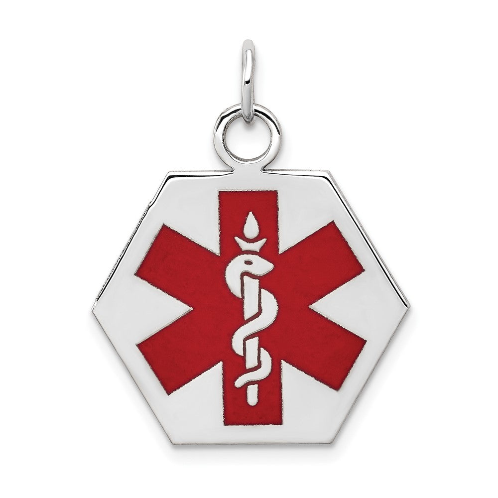 14k White Gold Red Enamel Medical JewelryEngravable Charm Pendant Jewelry Gifts (Length 1.09" Width 0.9")