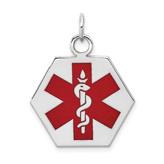 14k White Gold Red Enamel Medical JewelryEngravable Charm Pendant Jewelry Gifts (Length 1.09" Width 0.9")