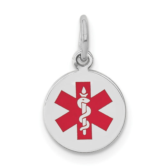 14k White Gold Red Enamel Medical JewelryEngravable Charm Pendant Jewelry Gifts (Length 0.59" Width 0.38")