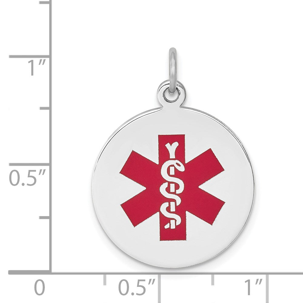 14k White Gold Red Enamel Medical JewelryEngravable Charm Pendant Jewelry Gifts (Length 1.01" Width 0.74")