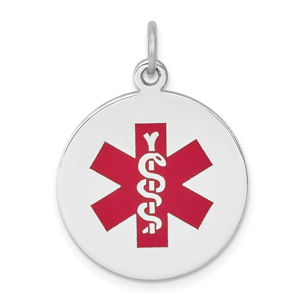 14k White Gold Red Enamel Medical JewelryEngravable Charm Pendant Jewelry Gifts (Length 1.01" Width 0.74")