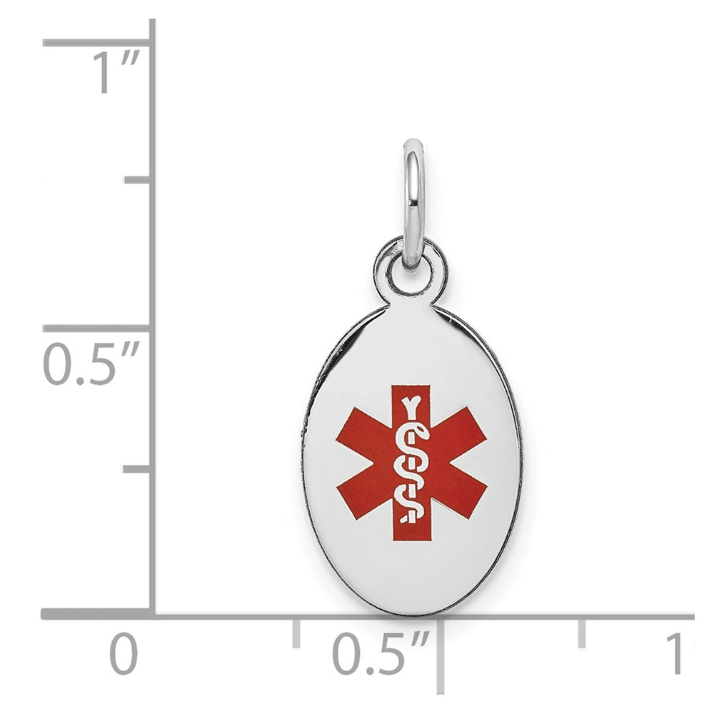 14k White Gold Red Enamel Medical JewelryEngravable Charm Pendant Jewelry Gifts (Length 0.82" Width 0.37")