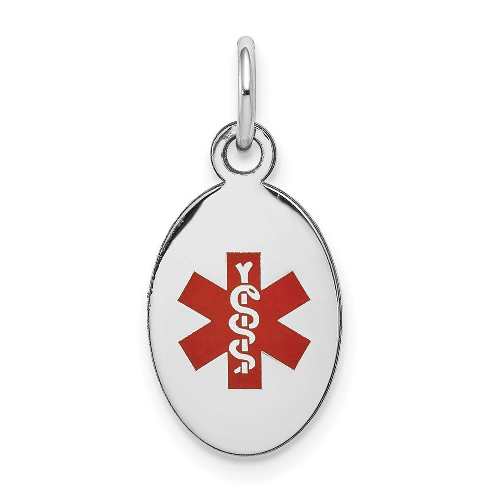 14k White Gold Red Enamel Medical JewelryEngravable Charm Pendant Jewelry Gifts (Length 0.82" Width 0.37")