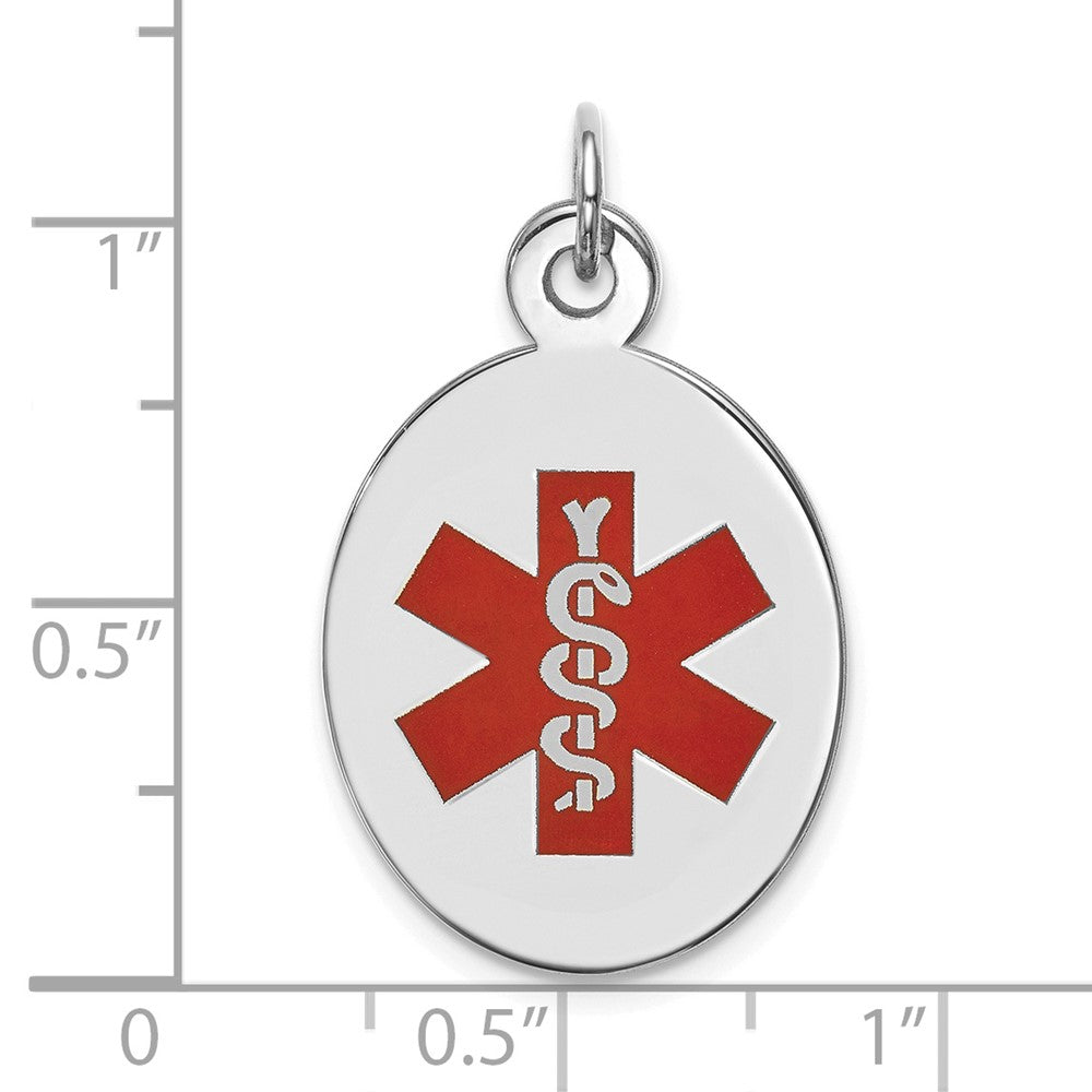 14k White Gold Red Enamel Medical JewelryEngravable Charm Pendant Jewelry Gifts (Length 1.01" Width 0.64")