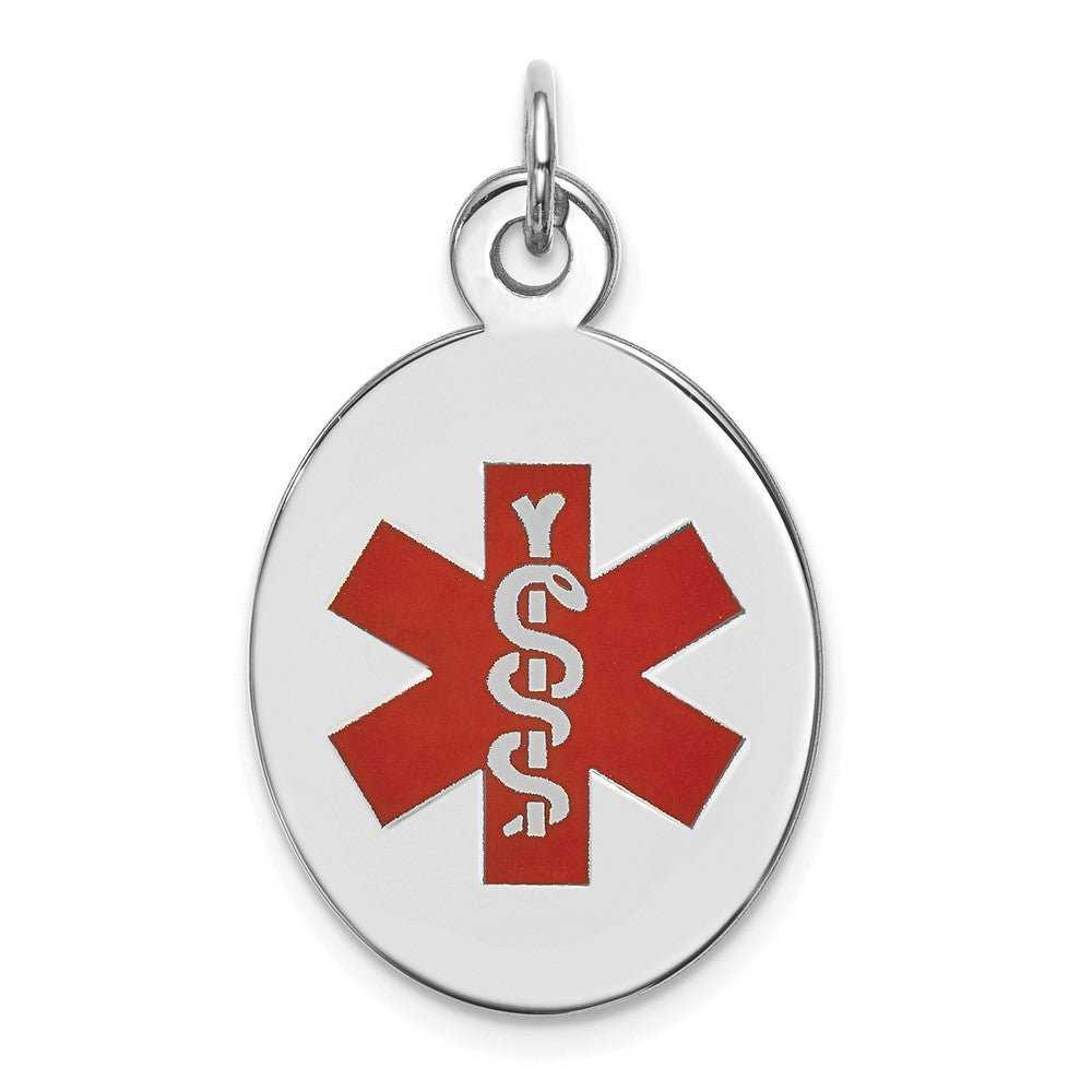 14k White Gold Red Enamel Medical JewelryEngravable Charm Pendant Jewelry Gifts (Length 1.01" Width 0.64")