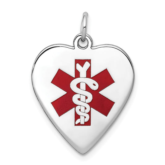 14k White Gold Heart Shaped Enameled Medical JewelryEngravable Charm Pendant Jewelry Gifts (Length 1.01" Width 0.74")