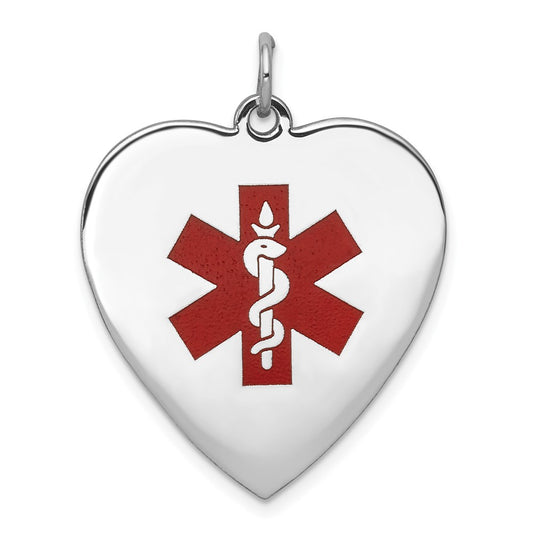 14k White Gold WG Heart Shaped Enameled Medical JewelryEngravable Charm Pendant Jewelry Gifts (Length 1.21" Width 0.96")