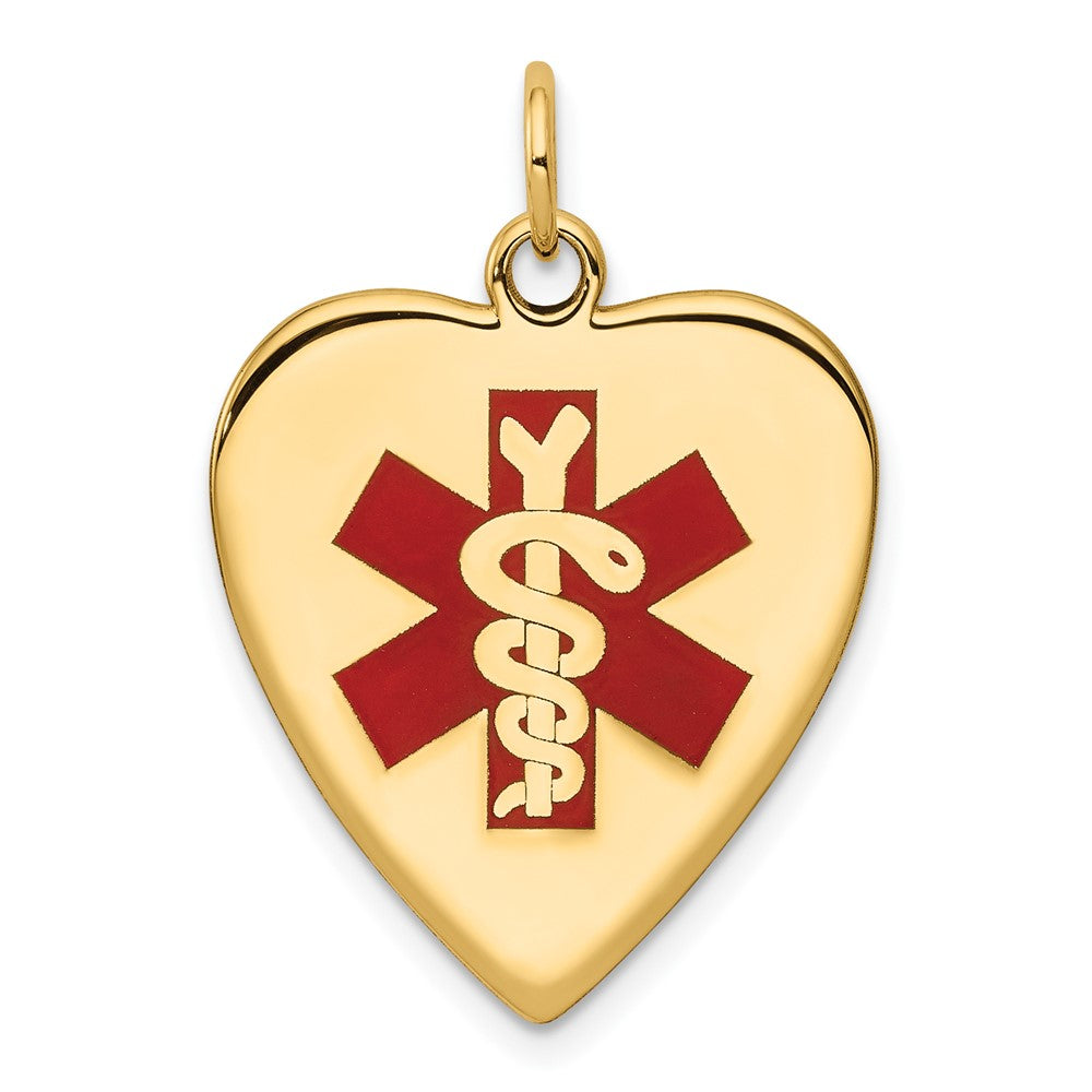 14k Yellow Gold Heart Shaped Enameled Medical JewelryEngravable Charm Pendant Jewelry Gifts (Length 1.01" Width 0.74")