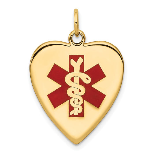 14k Yellow Gold Heart Shaped Enameled Medical JewelryEngravable Charm Pendant Jewelry Gifts (Length 1.01" Width 0.74")