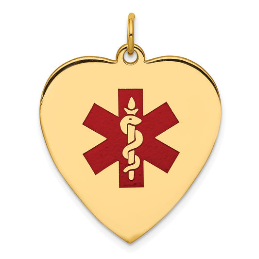14k Yellow Gold Heart Shaped Enameled Medical JewelryEngravable Charm Pendant Jewelry Gifts (Length 1.21" Width 0.96")