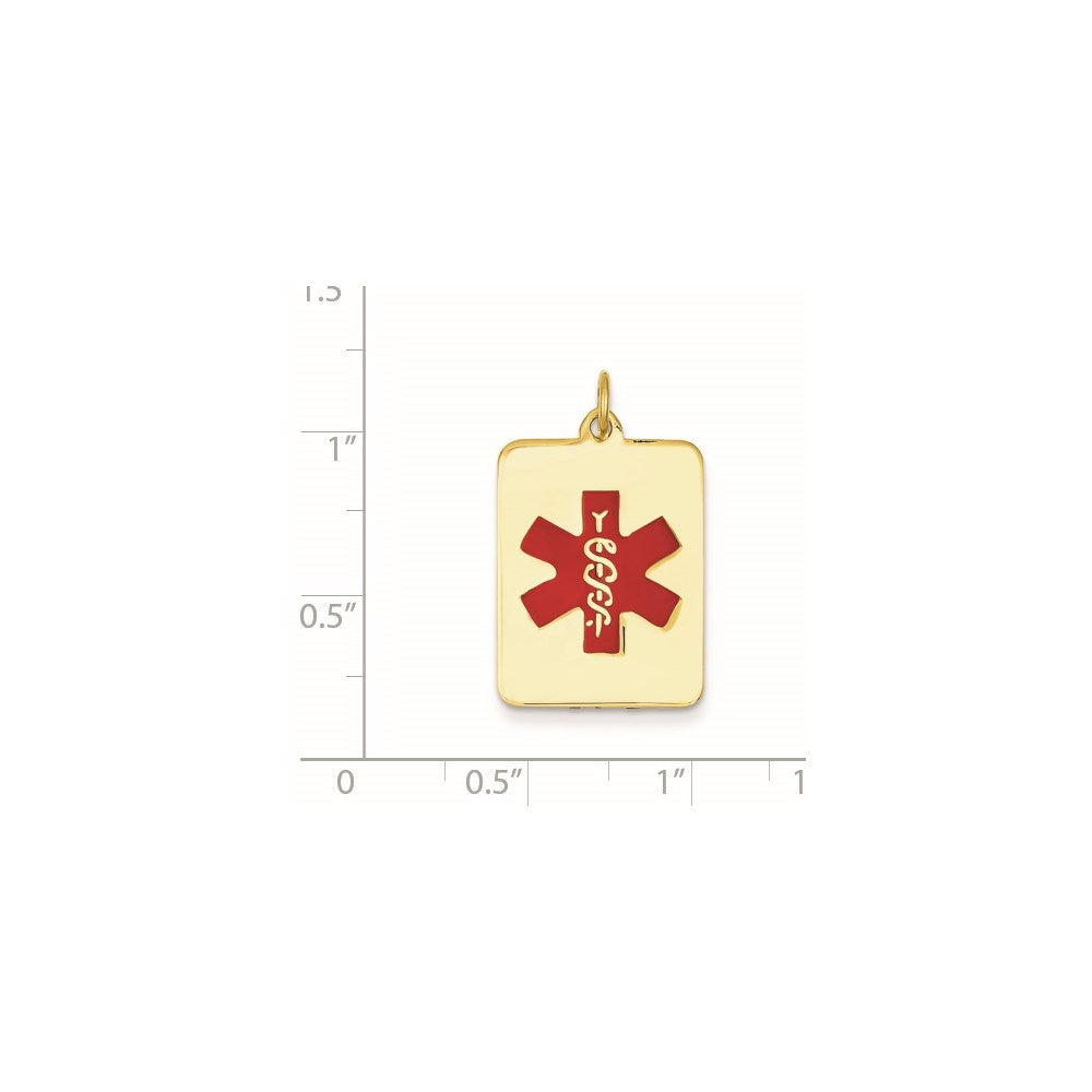 14k Yellow Gold Red Enamel Medical JewelryEngravable Charm Pendant Jewelry Gifts (Length 0.98" Width 0.6")