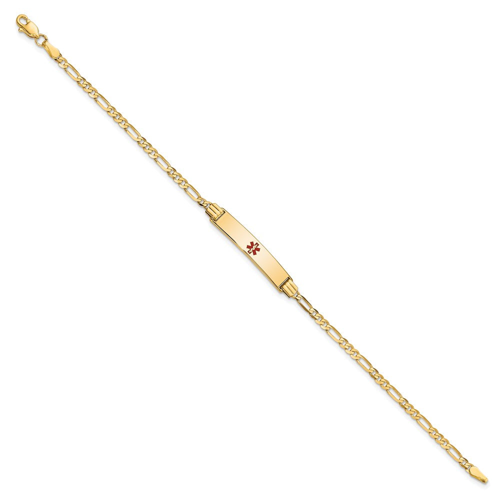 Engravable 14K Yellow Gold Medical Red Enamel Figaro ID Bracelet Length 8 inches Width 5.5 mm With Lobster Claw Clasp