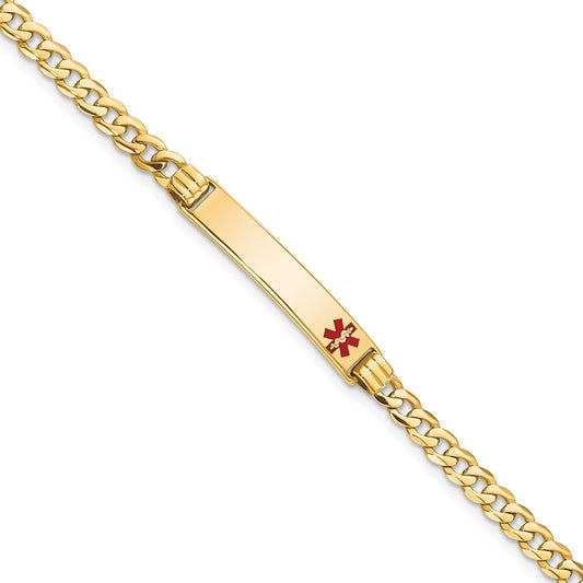 Engravable 14K Yellow Gold Medical Red Enamel Curb Link ID Bracelet Length 8 inches Width 5.5 mm With Lobster Claw Clasp