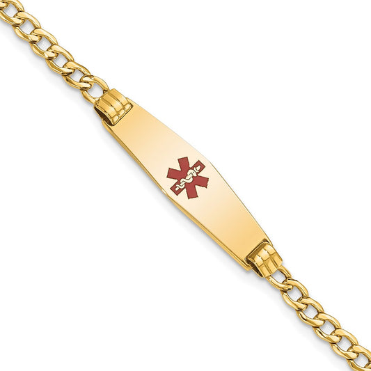 Engravable 14K Yellow Gold Medical Soft Diamond Shape Red Enamel Cuban ID Bracelet Length 8 inches Width 7.5 mm With Lobster Claw Clasp