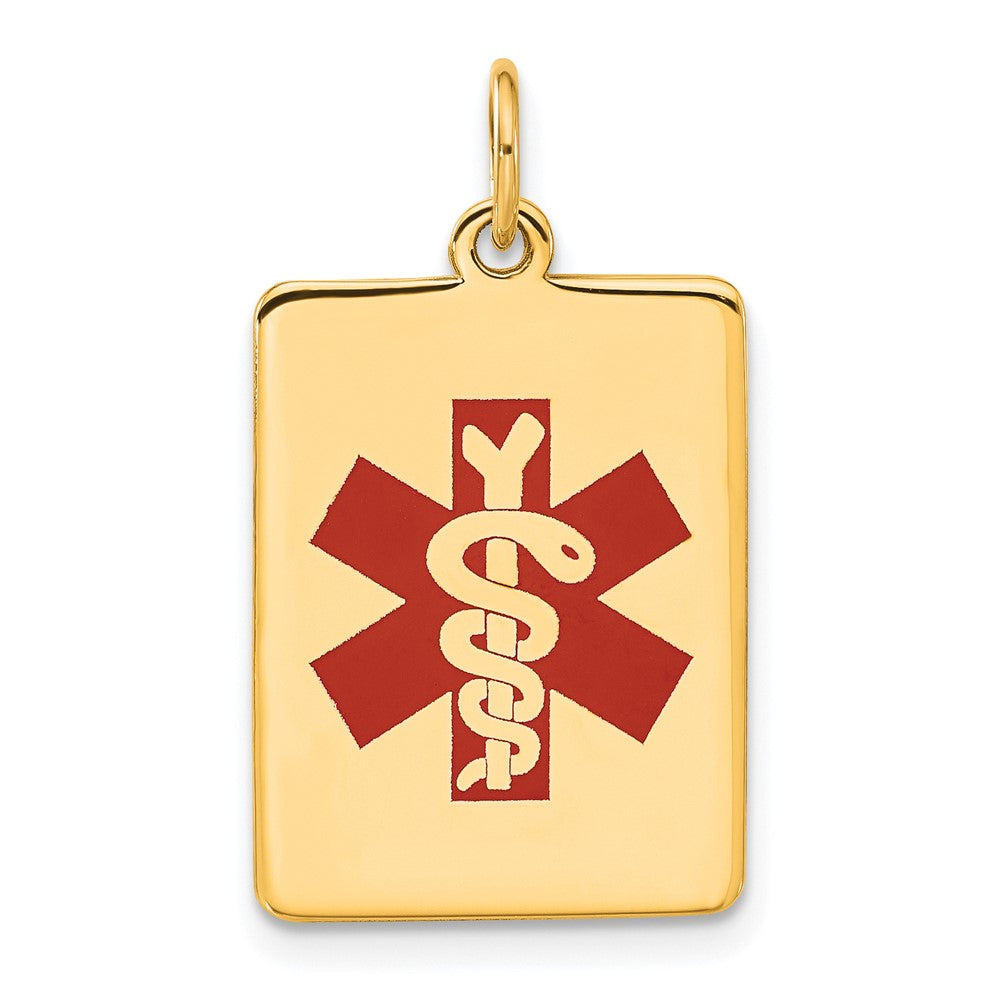 14k Yellow Gold Red Enamel Medical JewelryEngravable Charm Pendant Jewelry Gifts (Length 0.98" Width 0.6")