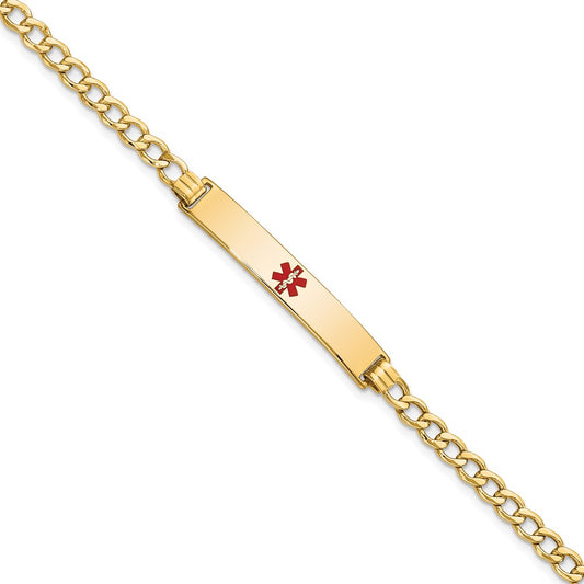 Engravable 14K Yellow Gold Medical Polished Red Enamel Curb ID Bracelet Length 8 inches Width 6.5 mm With Lobster Claw Clasp