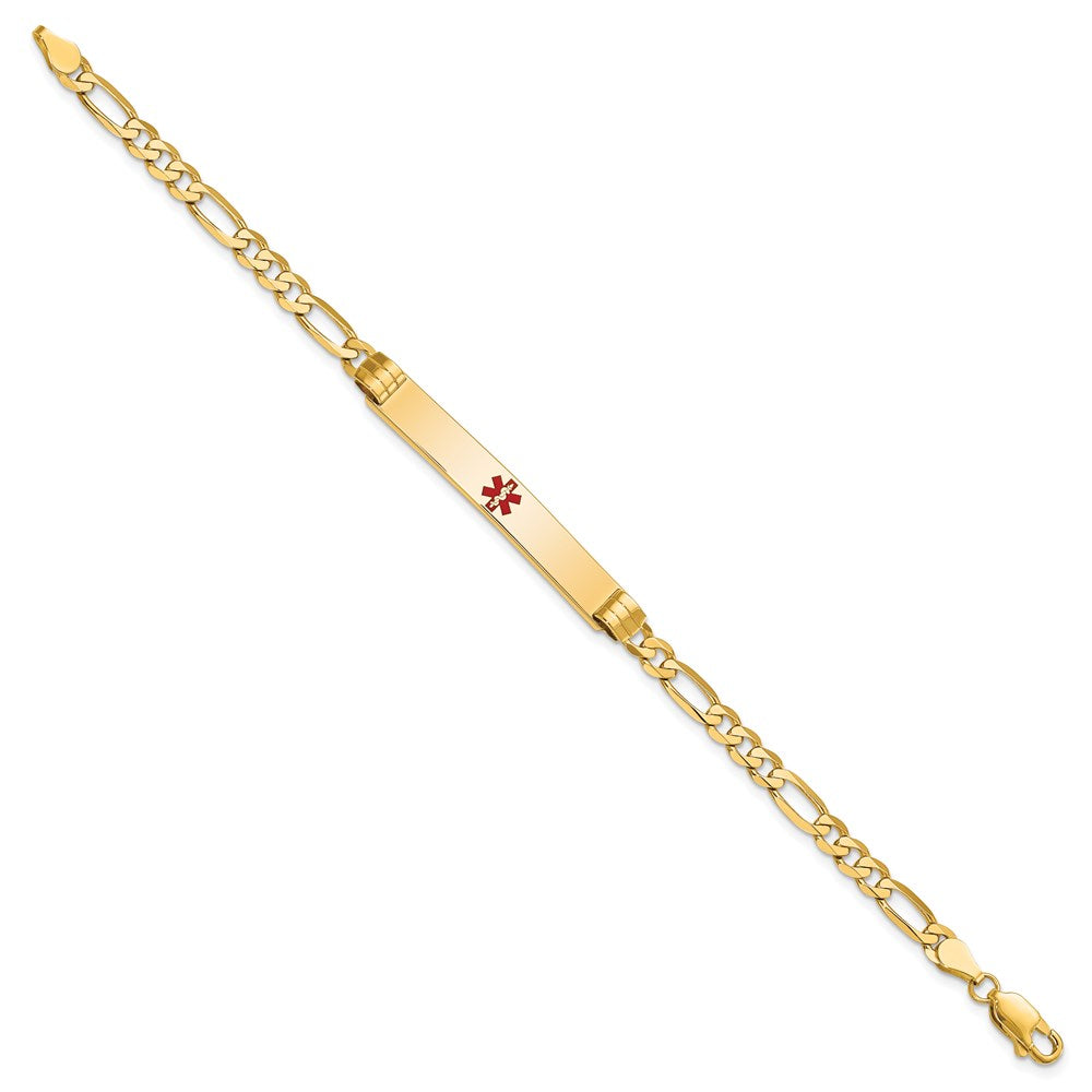Engravable 14K Yellow Gold Medical Red Enamel Figaro ID Bracelet Length 8 inches Width 6.5 mm With Lobster Claw Clasp