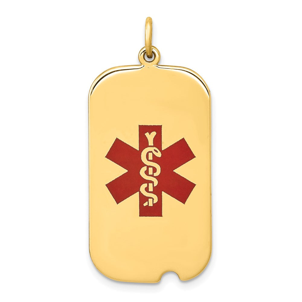 14k Yellow Gold Red Enamel Medical JewelryEngravable Charm Pendant Jewelry Gifts (Length 1.37" Width 0.66")