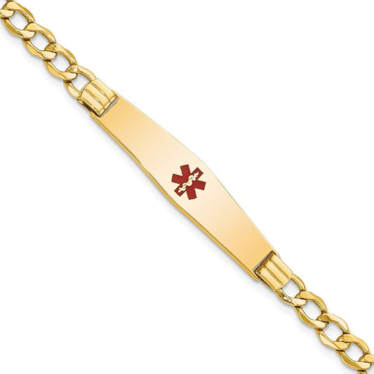 Engravable 14K Yellow Gold Medical Soft Diamond Shape Red Enamel Curb ID Bracelet Length 8 inches Width 9 mm With Lobster Claw Clasp
