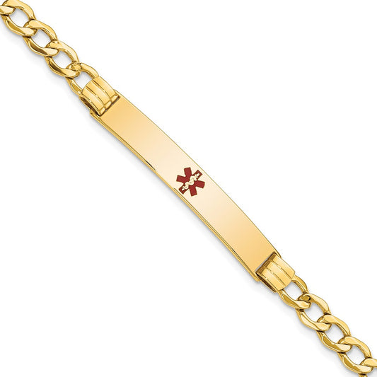 Engravable 14K Yellow Gold Medical Polished Red Enamel Cuban ID Bracelet Length 8 inches Width 6.5 mm With Lobster Claw Clasp
