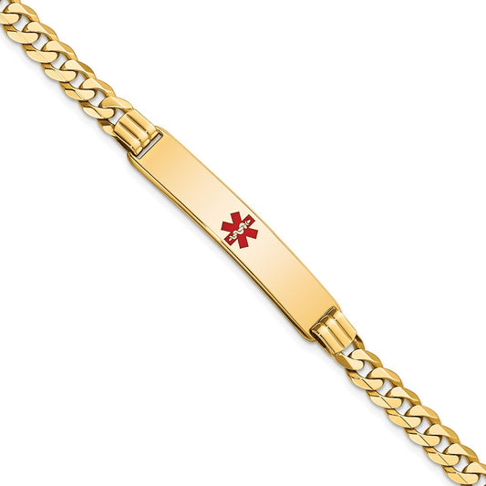 Engravable 14K Yellow Gold Medical Red Enamel Curb Link ID Bracelet Length 8 inches Width 8 mm With Lobster Claw Clasp