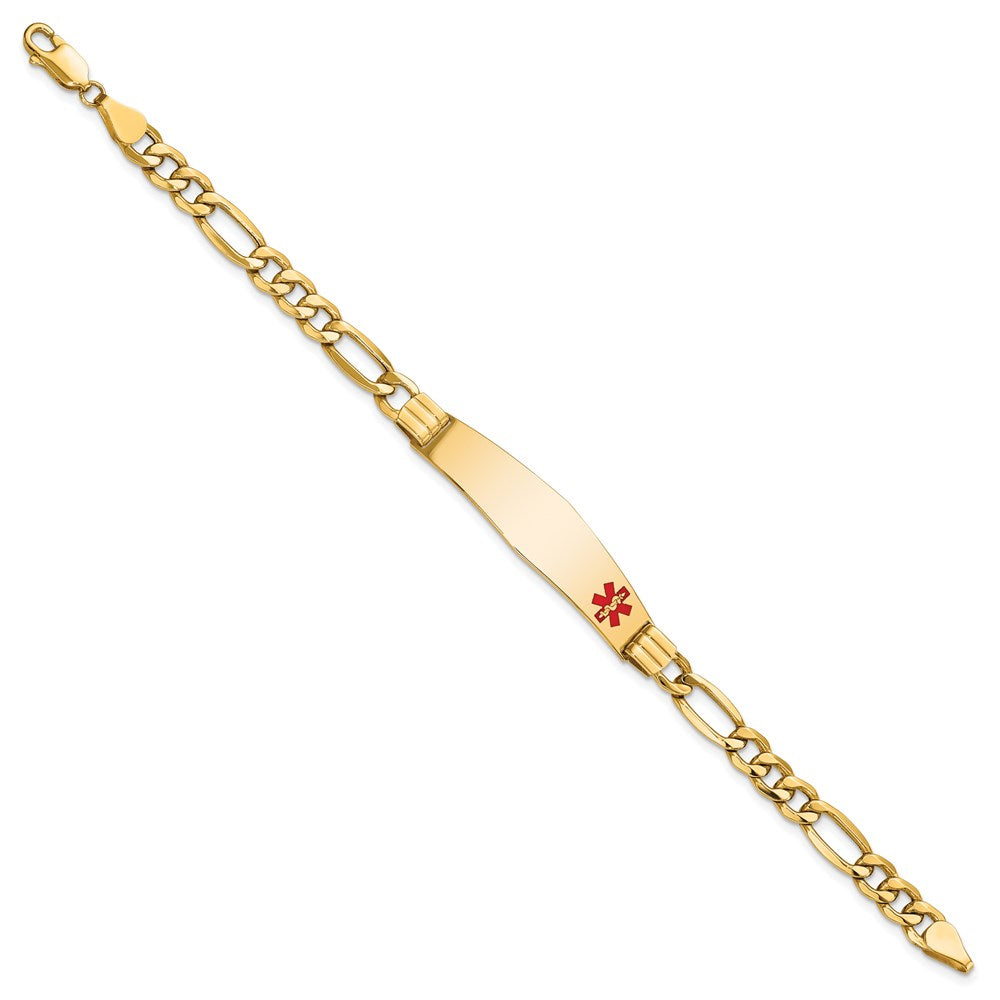 Engravable 14K Yellow Gold Medical Soft Diamond Shape Enamel Figaro Link ID Bracelet Length 8 inches Width 9.5 mm With Lobster Claw Clasp