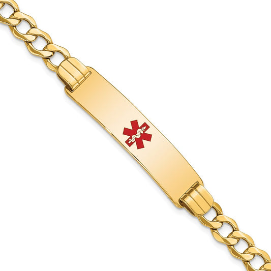 Engravable 14K Yellow Gold Medical Red Enamel Curb Link ID Bracelet Length 8 inches Width 10.5 mm With Lobster Claw Clasp
