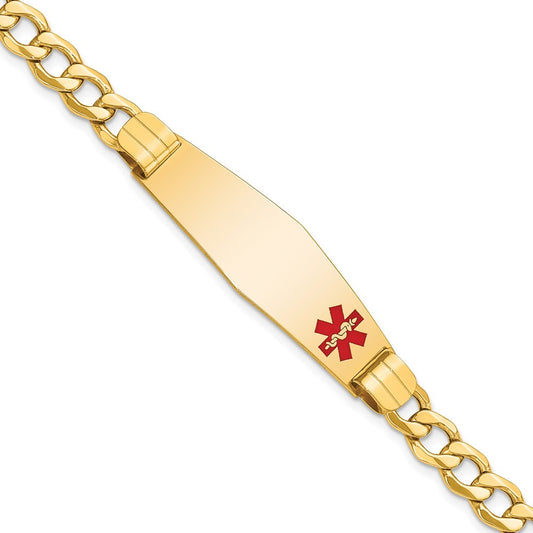 Engravable 14K Yellow Gold Medical Soft Diamond Shape Red Enamel Curb Link ID Bracelet Length 8 inches Width 13.5 mm With Lobster Claw Clasp