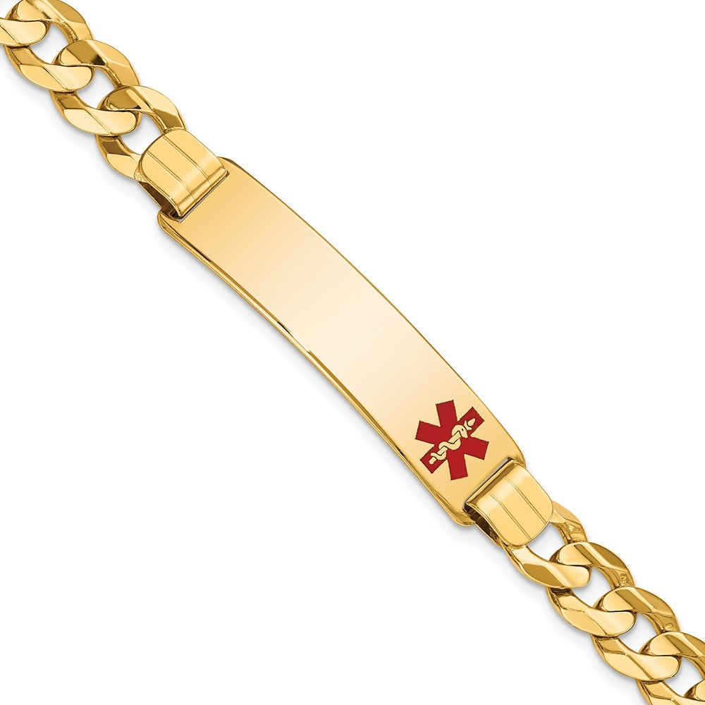 Engravable 14K Yellow Gold Medical Red Enamel Curb ID Bracelet Length 8 inches Width 10.5 mm With Lobster Claw Clasp