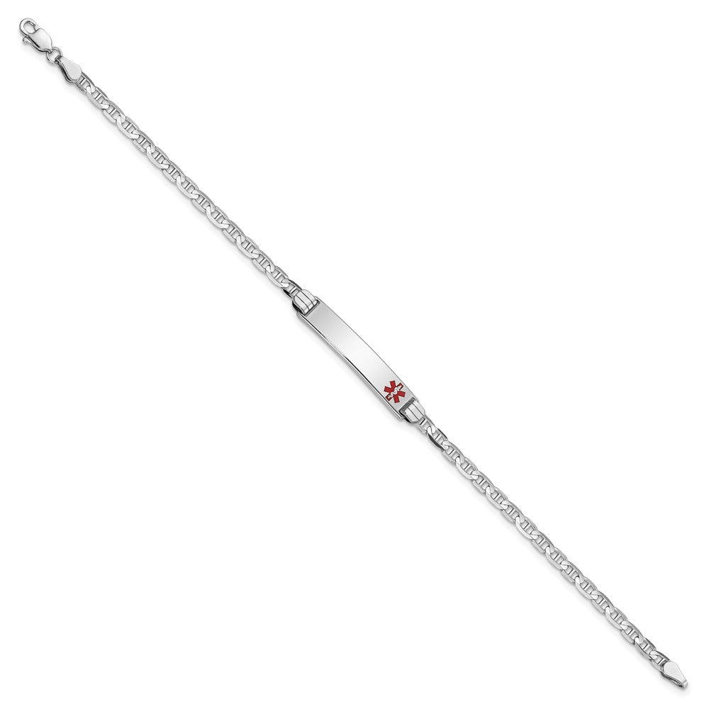 Engravable 14K White Gold Medical Red Enamel Anchor Link ID Bracelet Length 8 inches Width 5.5 mm With Lobster Claw Clasp